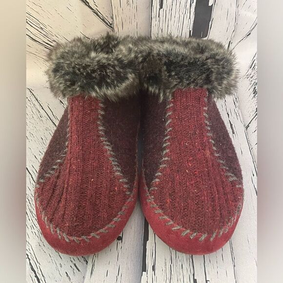 Acorn Wool & Suede Slippers Booties Burgundy 9.5-10.5 - Picture 2 of 7